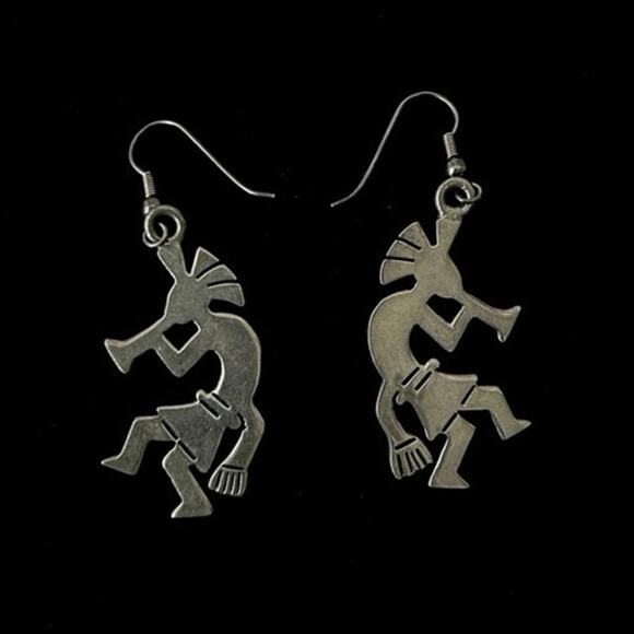 Vintage Mexico Sterling Silver Kokopelli Native American Earrings 2.5in 12.5g